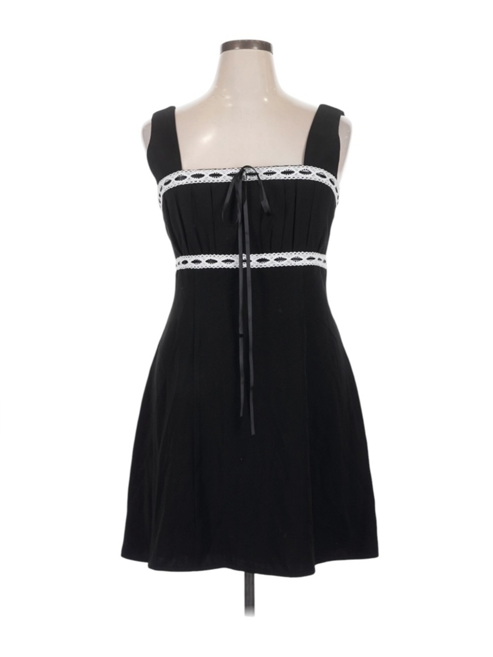 Avec Les Filles Black Lace-Trim Fit & Flare Mini Dress Square Neck NWT Size 8
